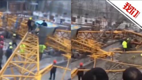 宁波杭州湾新区一在建工地塔吊倒塌 事故造成2死1伤