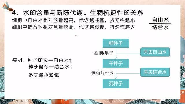 人教版高一生物必修1同步课:细胞中的无机物