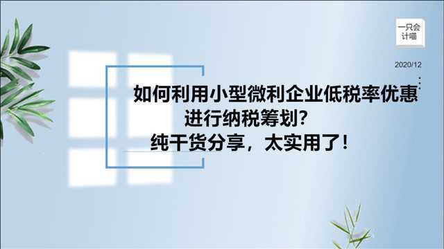 如何利用小型微利企业低税率优惠进行纳税筹划?纯干货分享,太实用了!