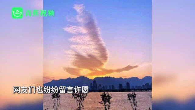 转发求好运!福建惊现大鹏展翅祥云 如同大鹏张开翅膀飞过落日