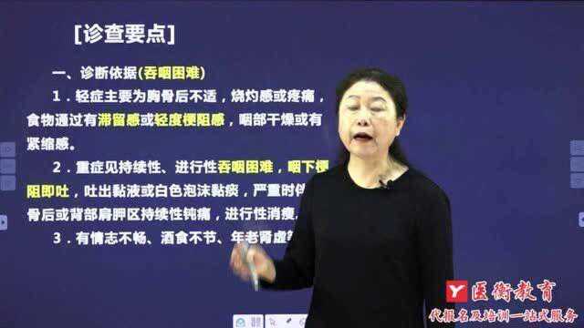 医衡教育:中医专长培训中医内科脾系病类 噎膈的诊查要点