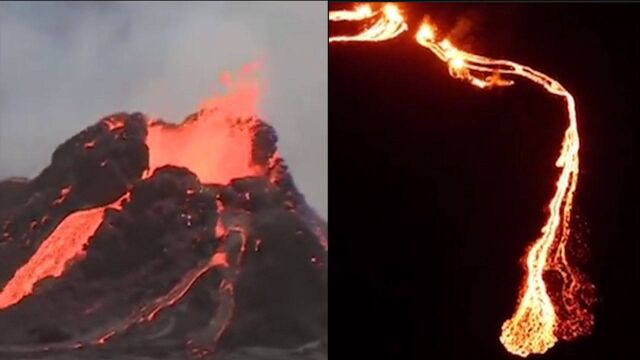 震撼!近距离实拍冰岛火山喷发:地流涌动火星喷溅 入夜宛如地狱