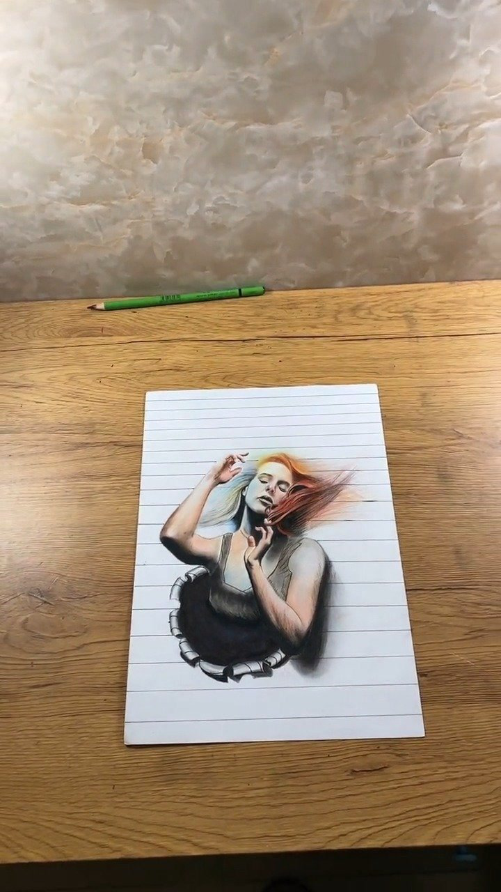 美女在纸上,逼真不?#画画 #3d立体画 #艺术