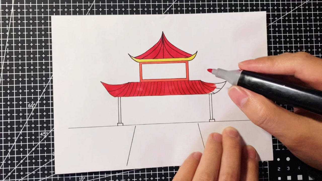 卡通简笔画古建筑大门画法手抄报必备元素在家学画画