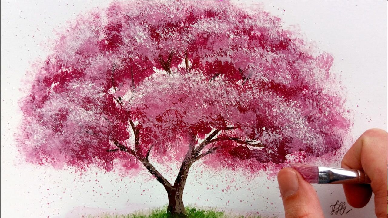 粉笔樱花树怎么画图片