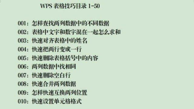 WPS表格目录001050