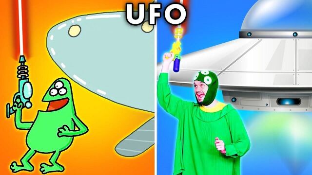 动画模仿秀:天空中出现了UFO飞船,从里面出来绿绿的外星人!