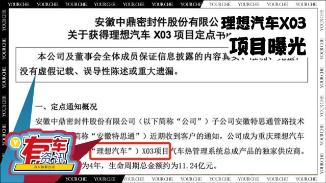 理想汽车X03项目曝光 预计2023年交付 总金额约11.24亿元