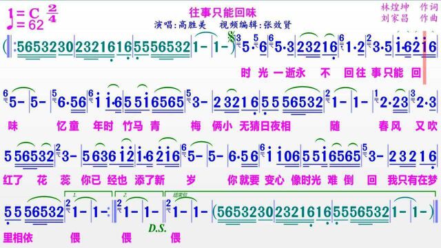 经典歌曲《往事只能回味》的彩色动态简谱