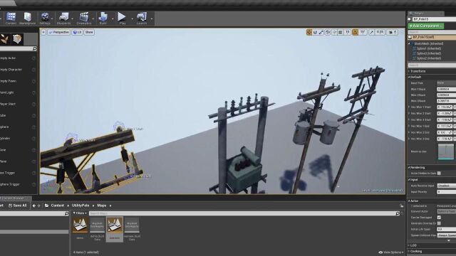 【RRCG】可编辑动态电线模块电源杆蓝图Unreal Engine游戏素材资源 RRCG