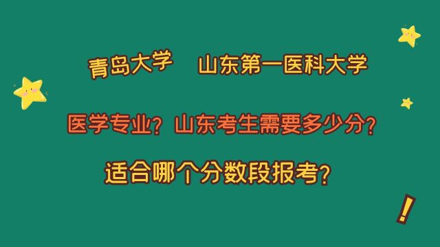 青岛大学、山东第一医科大学,医学类专业,山东考生需要多少分?