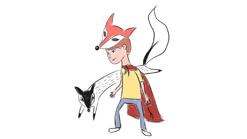 戴着面具的魔法男孩与狐狸儿童卡通简笔画教程