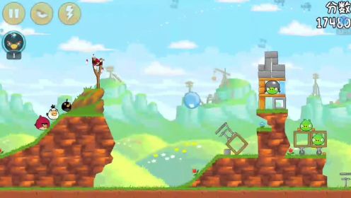 愤怒的小鸟游戏系列：愤怒的小鸟对战捣蛋猪 红色小鸟威力强大