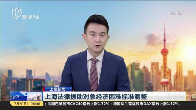 上海法律援助对象经济困难标准调整