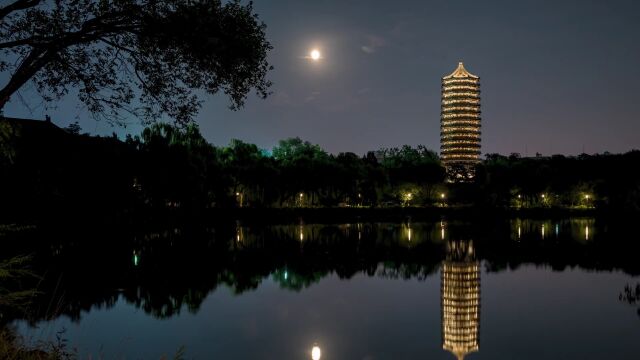 博雅塔夜景图片