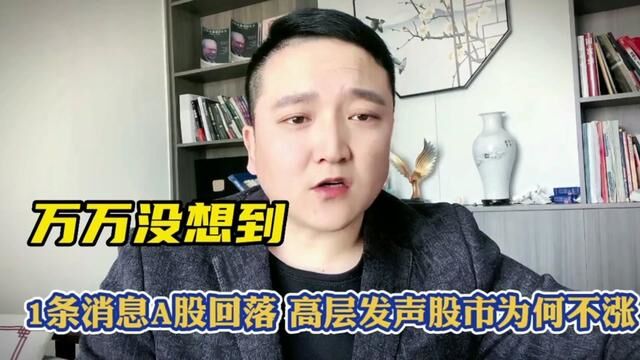 万万没想到,1条消息竟让A股冲高回落,高层发声为何股市不涨? #股民 #证券 #大盘 #上证指数 #韭菜