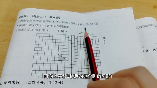 小学数学小升初操作题:画出小旗子先向左移6格再向上移6格后图形