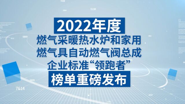 2022年度燃气采暖热水炉和燃气具自动燃气阀总成企业标准“领跑者”榜单重磅发布