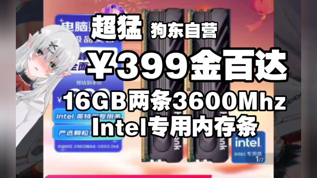 超猛 狗东自营￥399金百达16GB两条3600Mhz Intel专用内存条 横屏