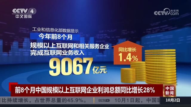 前8个月中国规模以上互联网企业利润总额同比增长28%