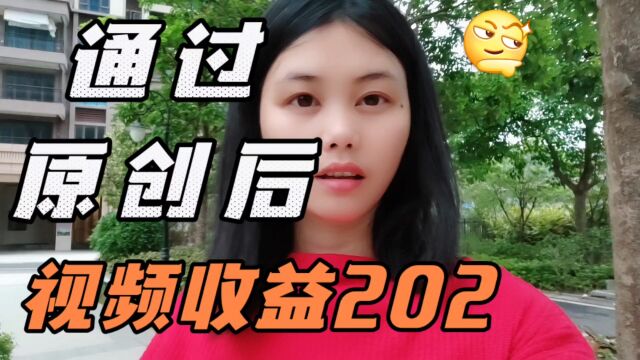 通过原创后,首条视频收益202元