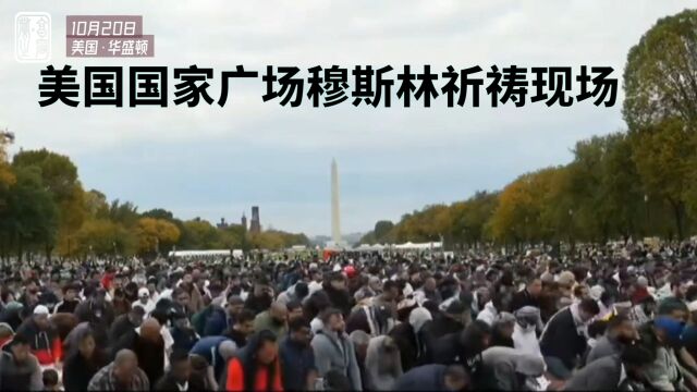 穆斯林聚集华盛顿国家广场为巴勒斯坦做礼拜祈祷,完后向白宫出发!