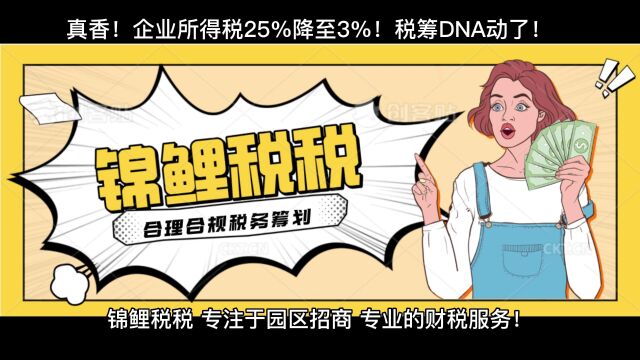 真香!企业所得税25%降至3%!税筹DNA动了!