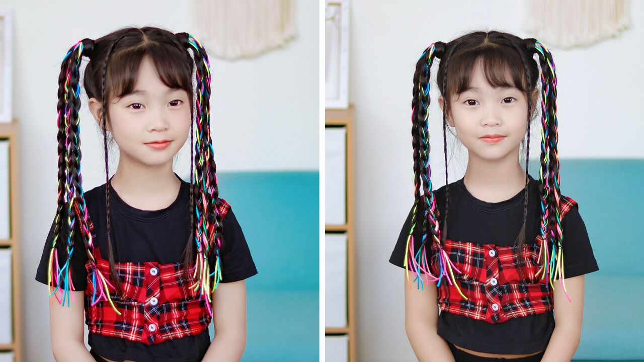 六一儿童节发型,几条三股辫搞定