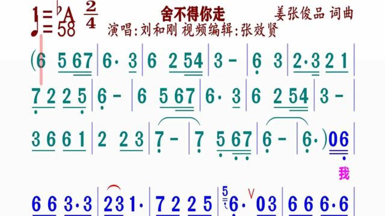 《舍不得你走》简谱刘和刚演唱#动态谱