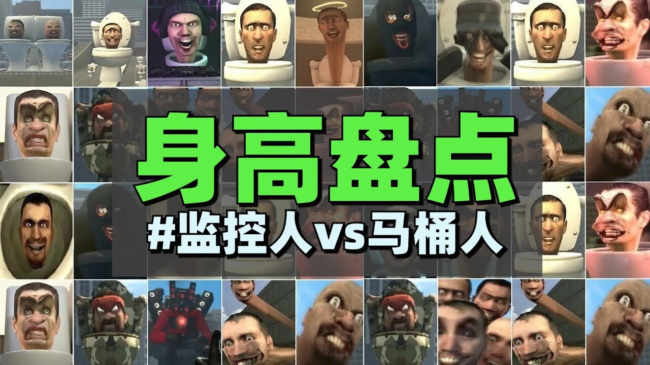 监控人VS马桶人盘点系列《身高大盘点》：揭秘监控人马桶人身高！_高清