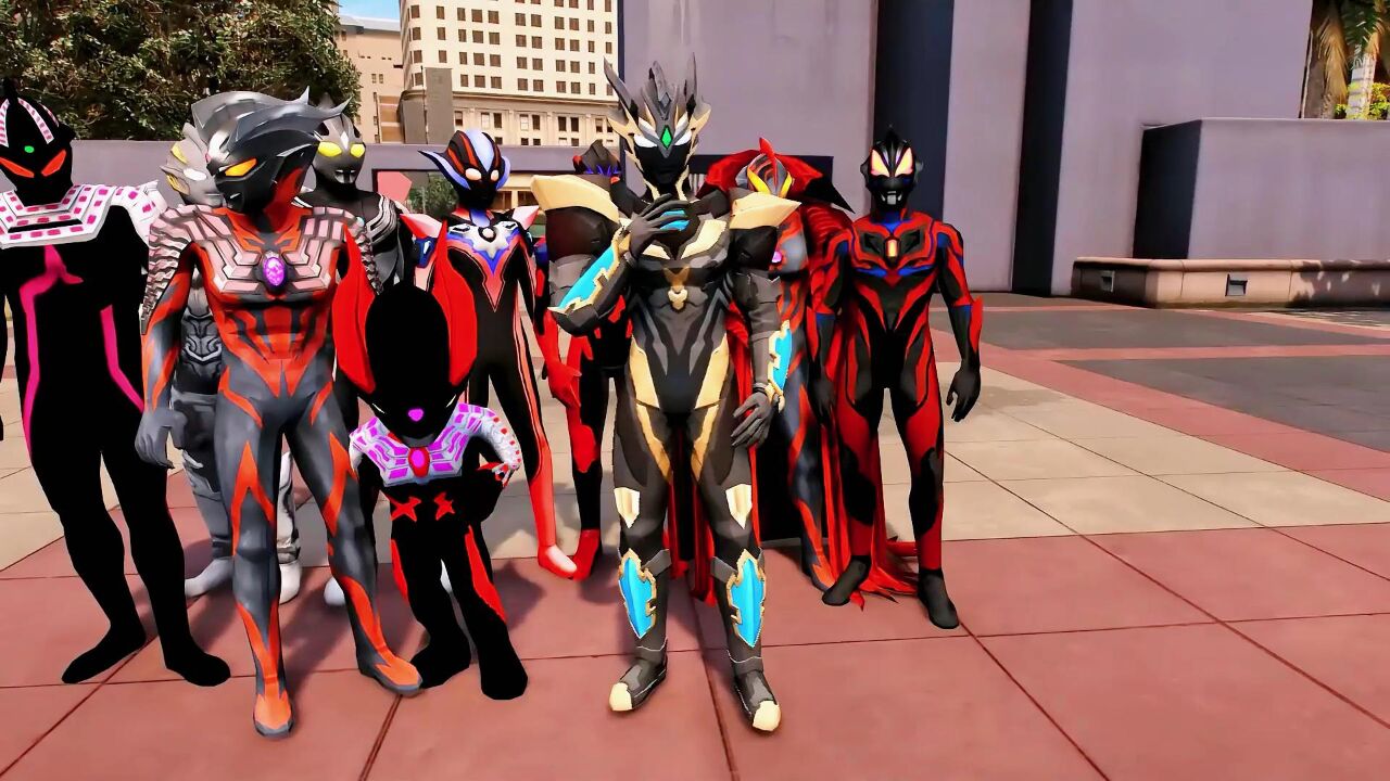 泽塔奥特曼被好多黑暗奥特曼追赶