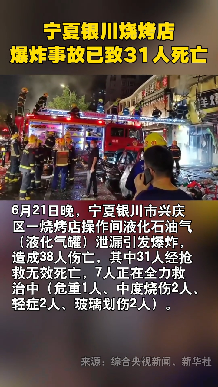 宁夏银川烧烤店爆炸事故已造成31人死亡