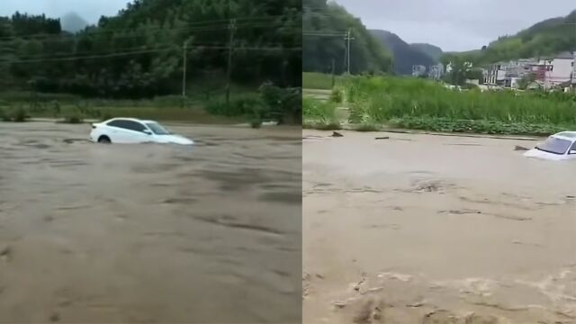 受持续降雨影响 浙江淳安县河水暴涨有车辆被冲走,部分村庄受灾