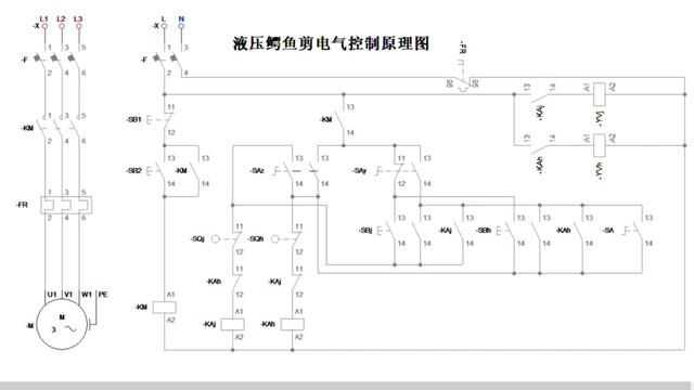 液压鳄鱼剪控制线路原理图 #电工知识 #零基础学电工 #鳄鱼剪