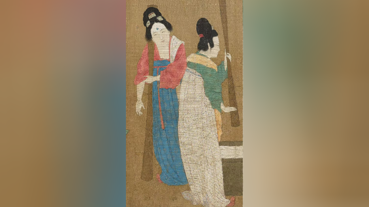 周末图卷—宋 赵佶摹张萱《捣练图》