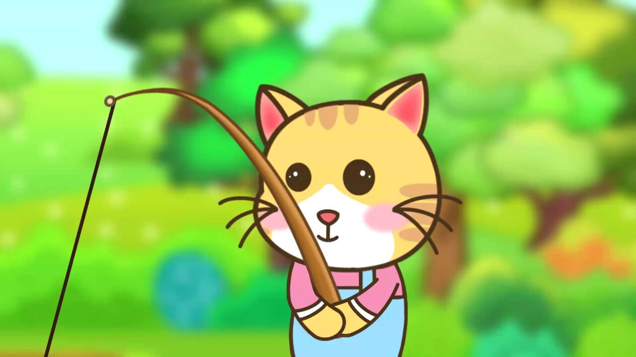 小猫钓鱼发现鱼浮出水面