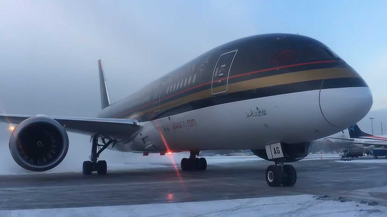 低调奢华!约旦皇家航空波音787飞机机场内霸气滑行_腾讯视频