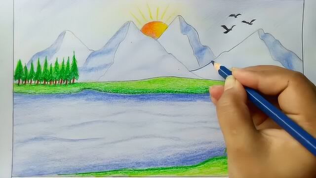 超级简单的儿童绘画教宝宝如何一步一步画山上风景