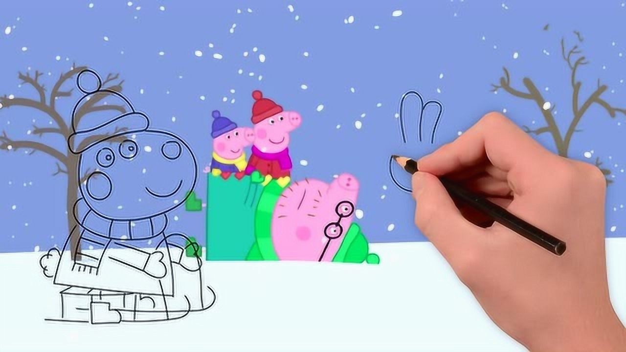 小猪佩奇和朋友们一起滑雪橇