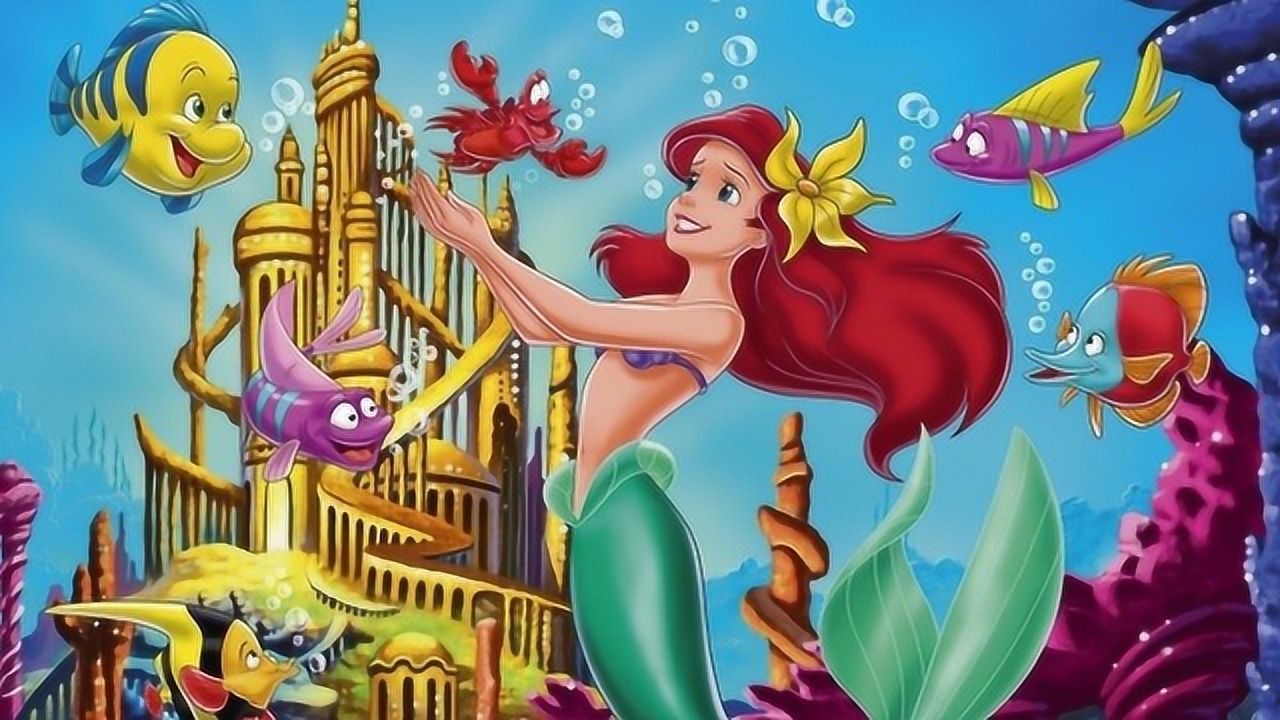 小美人鱼简笔画:小美人鱼爱丽儿发现了超萌小丑鱼!