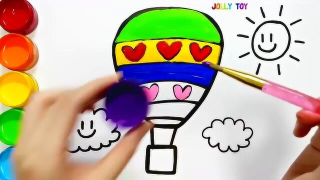 儿童彩绘:画氢气球太阳蓝色的云彩 幼儿简笔画 创意美术课程