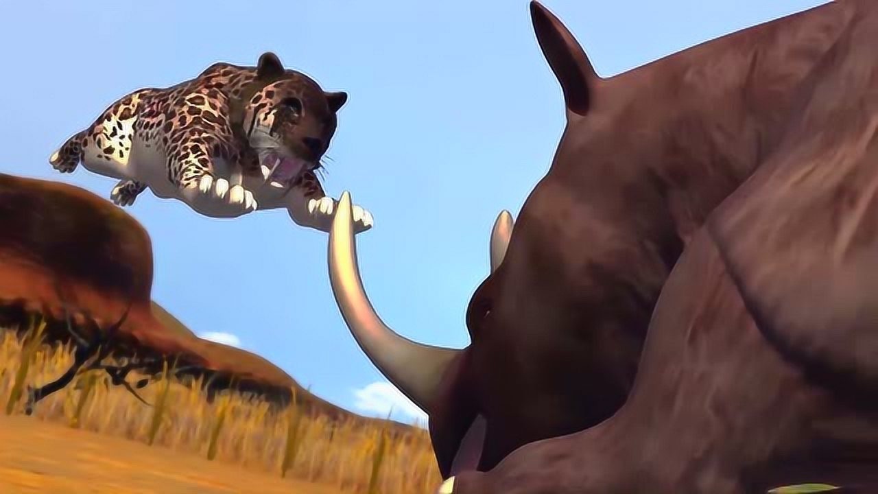 恐龙战争:史前犀牛vs剑齿虎,史前决斗_腾讯视频