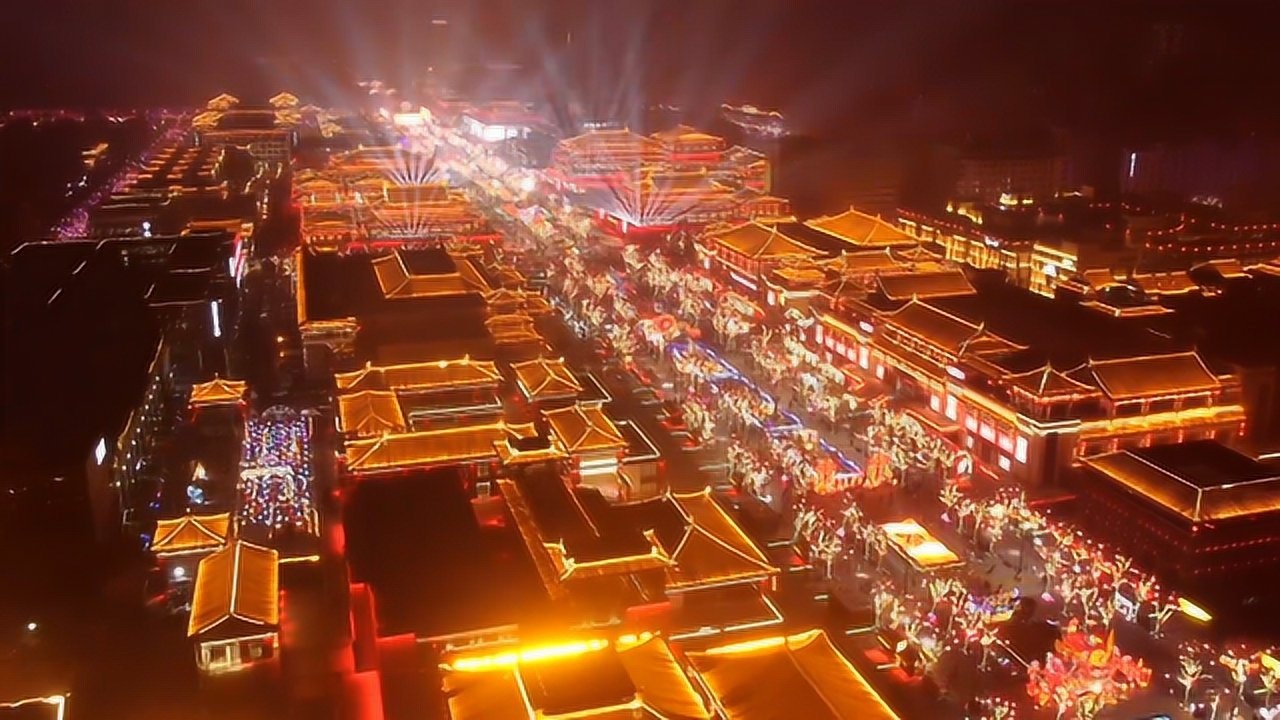 航拍西安大唐不夜城,夜景真美