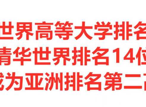 世界高等大学排名,清华世界排名14位,成为亚洲排名第二高大学