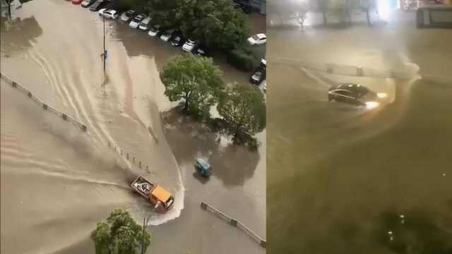 浙江安吉突降暴雨道路塌方,城区被淹成汪洋,学校停课1天