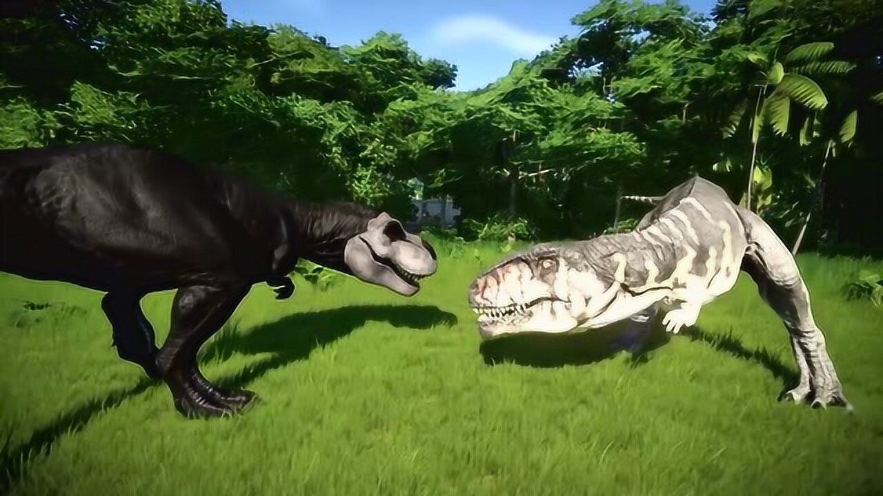 霸王龙对吼,黑白大战打响 恐龙动漫