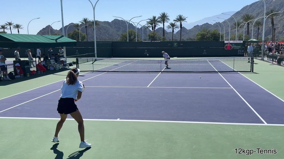 来看两分钟的郑钦文和莱巴金娜iw合练 转自12kgp-tennis