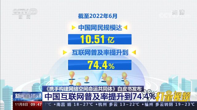 截至2022年6月,中国网民规模达10.51亿,互联网普及率升至74.4%