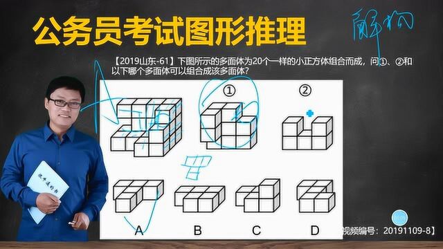 空间立体图形重组:找特征图形,逐个划掉,剩下的就是答案