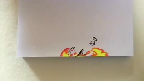 纸上火柴人手绘翻页动画,火焰画的真是强到不行啊,这技术太厉害了
